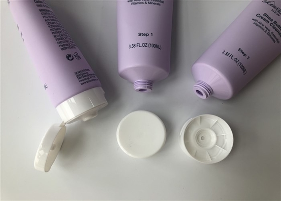 Purple Color Plastic Cosmetic Tubes Silk Screen Printing Tail Sealed With White Flip Top Cap