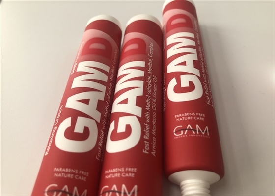 Red Full Offset Prining Plastic Cream Tubes Diameter 22mm 30ml Tail End Trumpt Cap